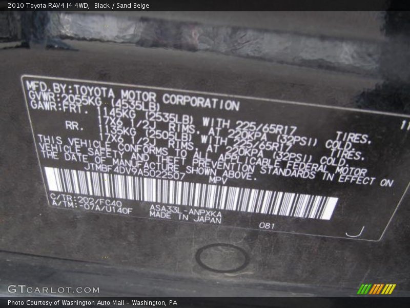 Black / Sand Beige 2010 Toyota RAV4 I4 4WD