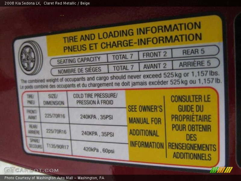 Claret Red Metallic / Beige 2008 Kia Sedona LX
