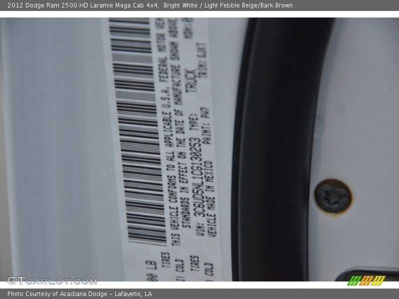 Bright White / Light Pebble Beige/Bark Brown 2012 Dodge Ram 2500 HD Laramie Mega Cab 4x4