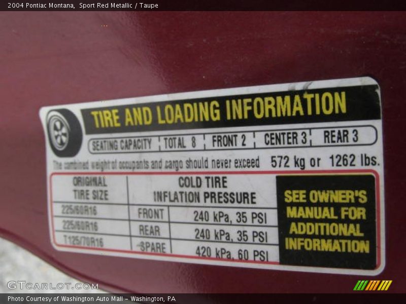 Sport Red Metallic / Taupe 2004 Pontiac Montana