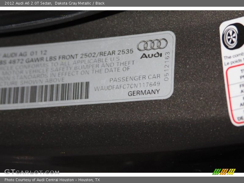 Dakota Gray Metallic / Black 2012 Audi A6 2.0T Sedan