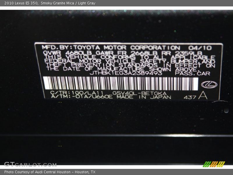 Smoky Granite Mica / Light Gray 2010 Lexus ES 350