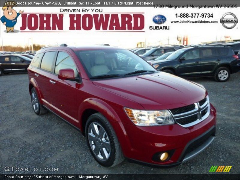 Brilliant Red Tri-Coat Pearl / Black/Light Frost Beige 2012 Dodge Journey Crew AWD