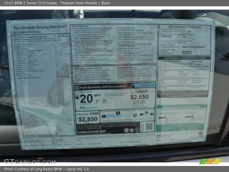 Titanium Silver Metallic / Black 2013 BMW 5 Series 550i Sedan