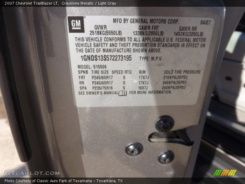 Graystone Metallic / Light Gray 2007 Chevrolet TrailBlazer LT