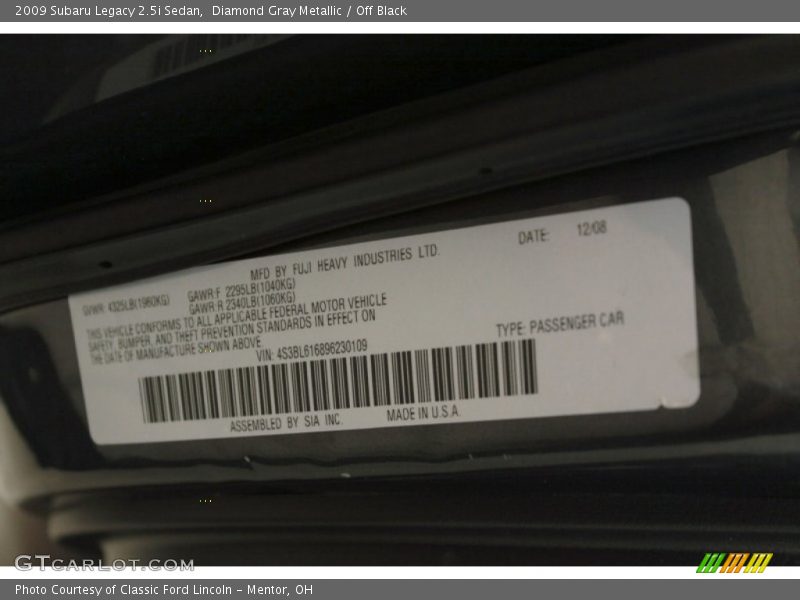 Diamond Gray Metallic / Off Black 2009 Subaru Legacy 2.5i Sedan