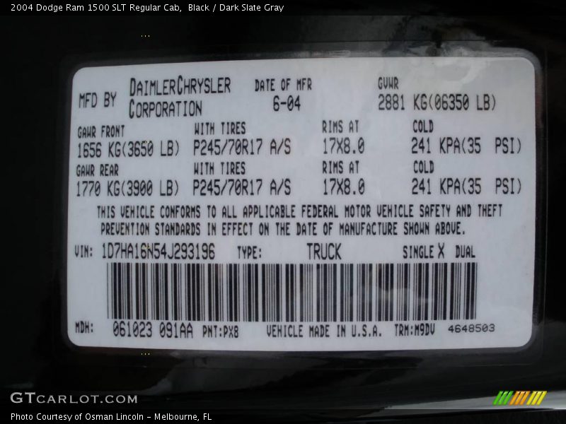 Black / Dark Slate Gray 2004 Dodge Ram 1500 SLT Regular Cab