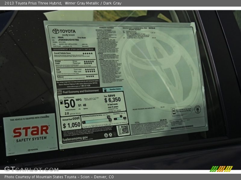 Winter Gray Metallic / Dark Gray 2013 Toyota Prius Three Hybrid