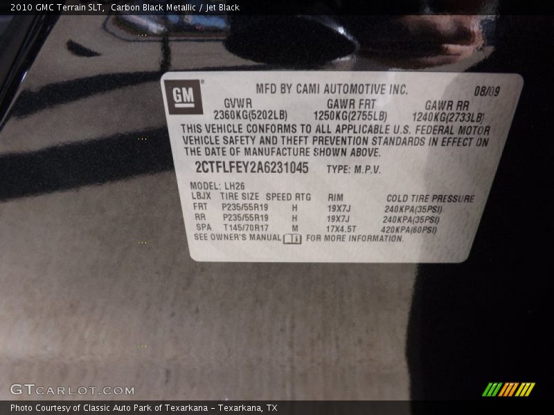 Carbon Black Metallic / Jet Black 2010 GMC Terrain SLT