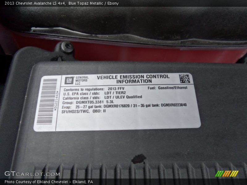 Blue Topaz Metallic / Ebony 2013 Chevrolet Avalanche LS 4x4