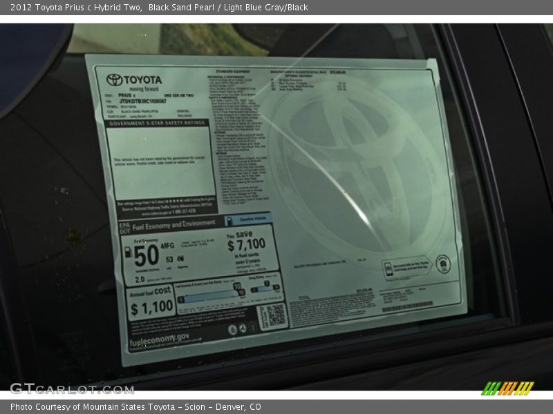 Black Sand Pearl / Light Blue Gray/Black 2012 Toyota Prius c Hybrid Two