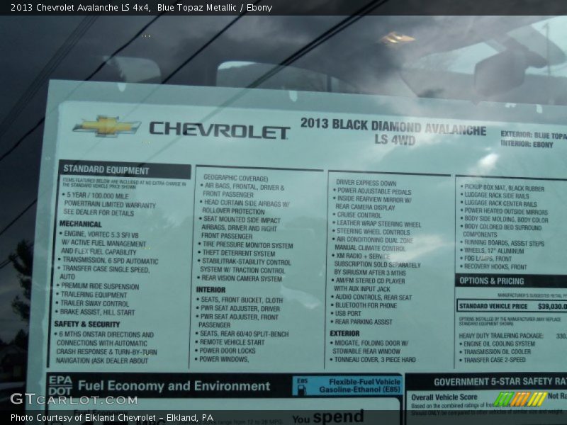 Blue Topaz Metallic / Ebony 2013 Chevrolet Avalanche LS 4x4