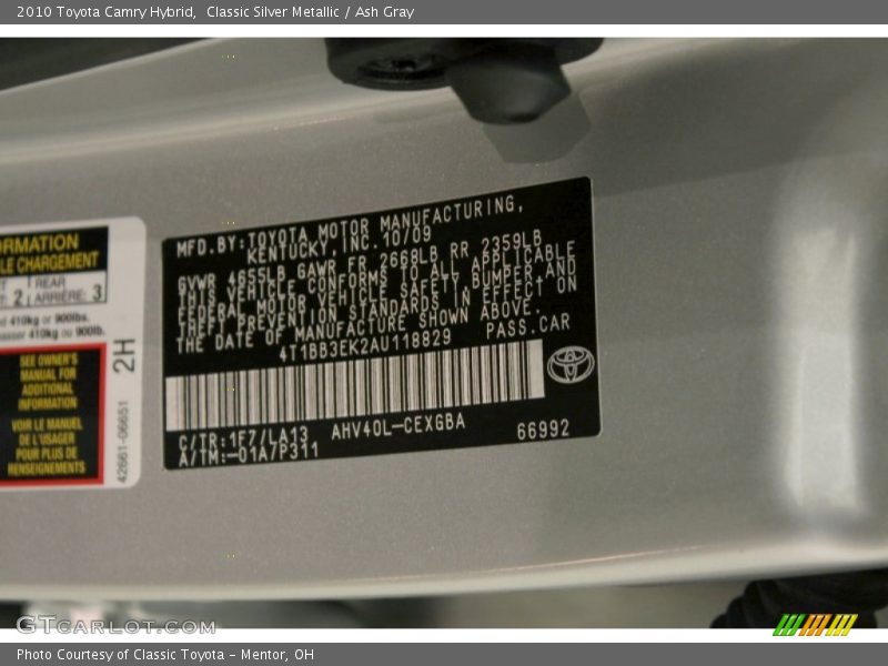 Classic Silver Metallic / Ash Gray 2010 Toyota Camry Hybrid