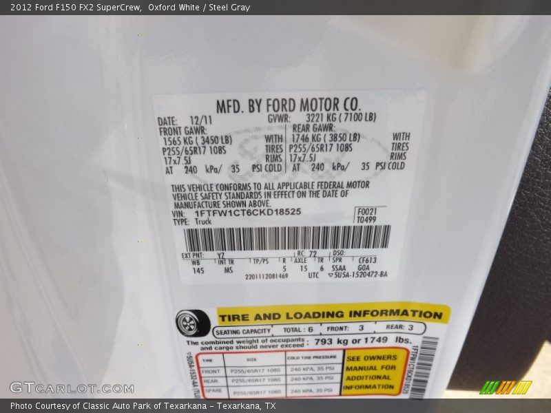 Oxford White / Steel Gray 2012 Ford F150 FX2 SuperCrew
