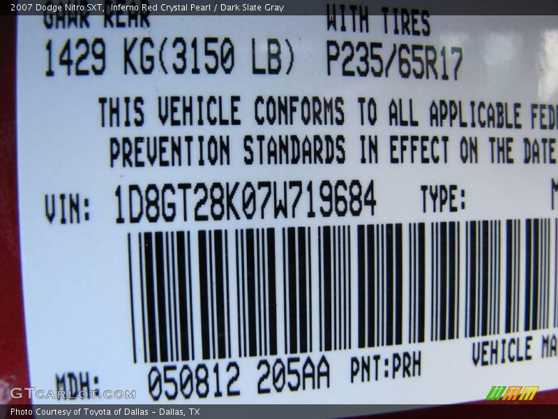 Inferno Red Crystal Pearl / Dark Slate Gray 2007 Dodge Nitro SXT
