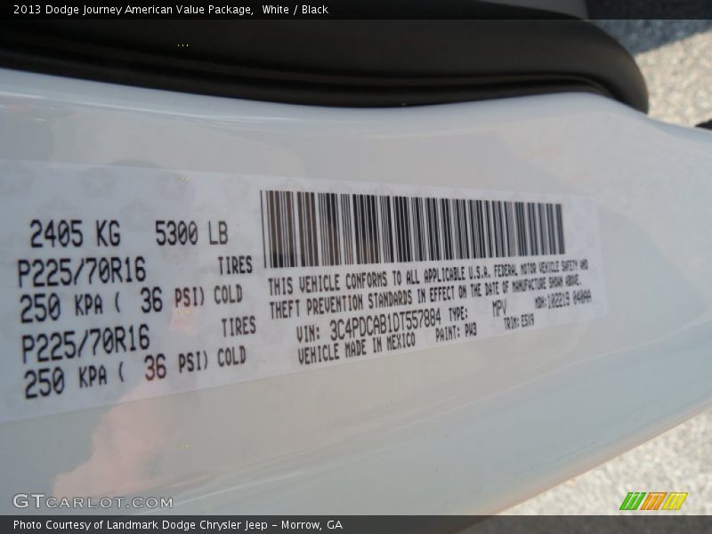 White / Black 2013 Dodge Journey American Value Package