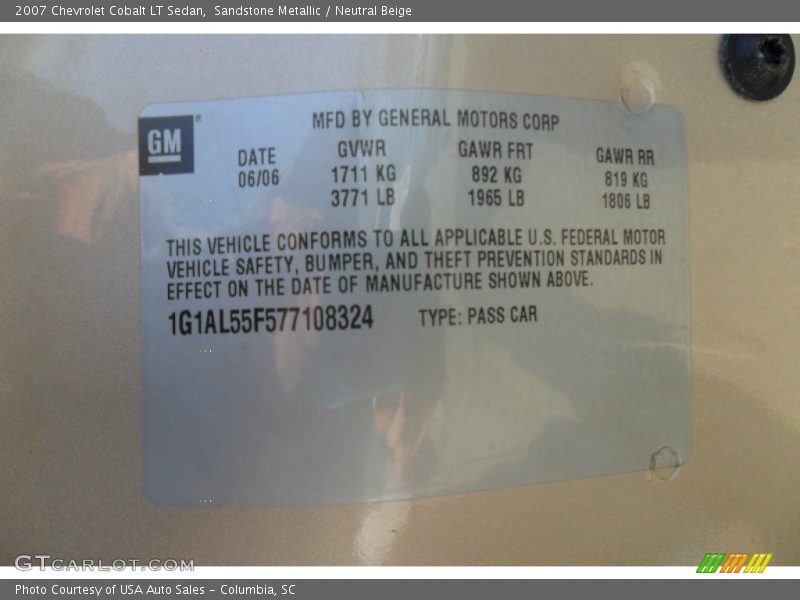 Sandstone Metallic / Neutral Beige 2007 Chevrolet Cobalt LT Sedan