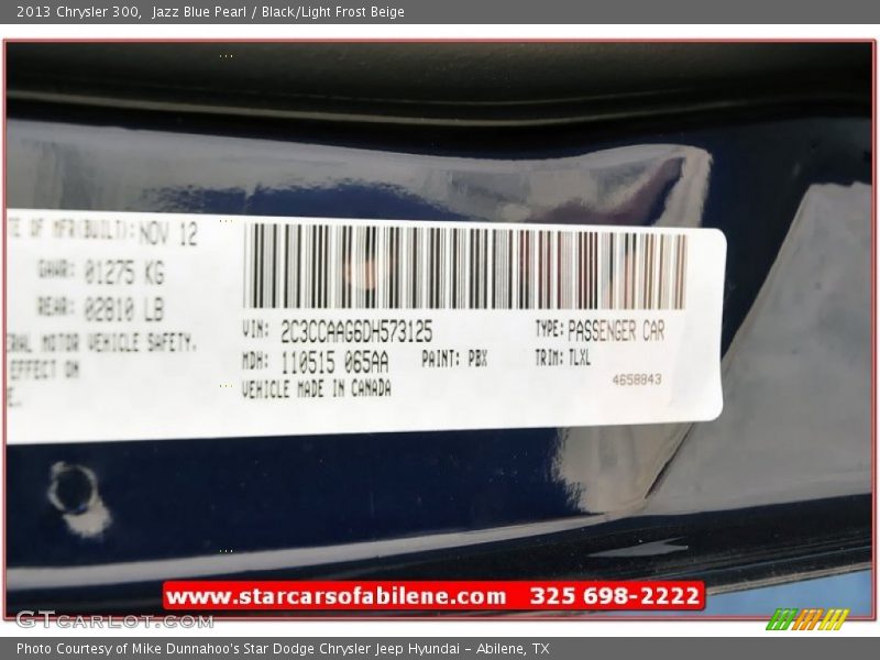 Jazz Blue Pearl / Black/Light Frost Beige 2013 Chrysler 300