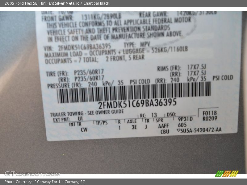 Brilliant Silver Metallic / Charcoal Black 2009 Ford Flex SE