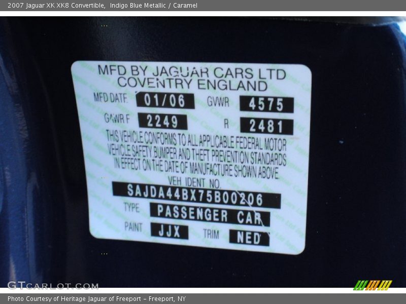 2007 XK XK8 Convertible Indigo Blue Metallic Color Code JJX