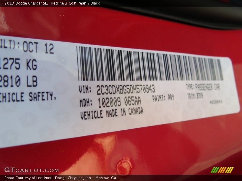Redline 3 Coat Pearl / Black 2013 Dodge Charger SE