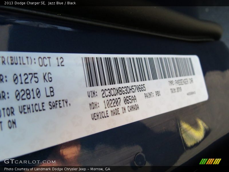 2013 Charger SE Jazz Blue Color Code PBX