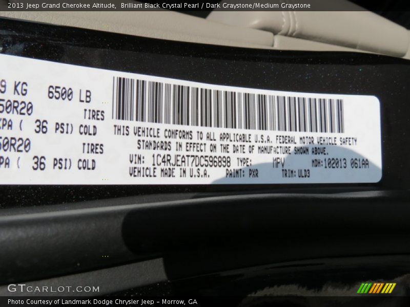 2013 Grand Cherokee Altitude Brilliant Black Crystal Pearl Color Code PXR