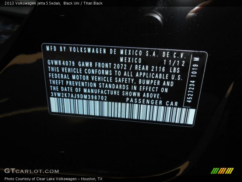 Black Uni / Titan Black 2013 Volkswagen Jetta S Sedan