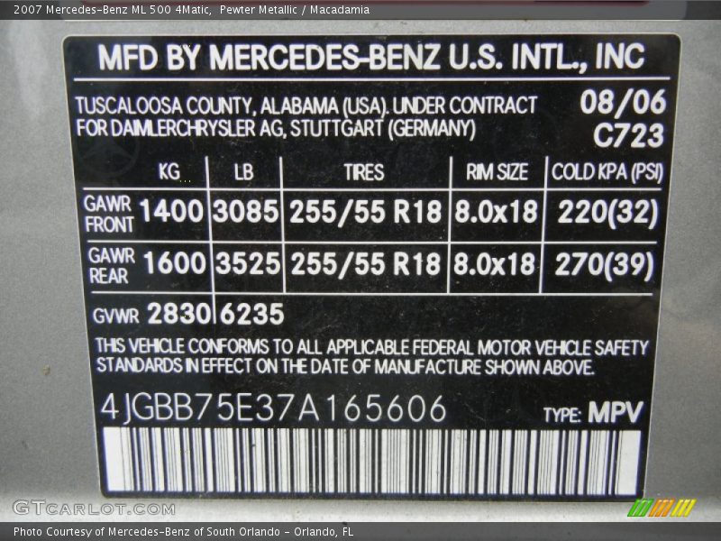 Pewter Metallic / Macadamia 2007 Mercedes-Benz ML 500 4Matic