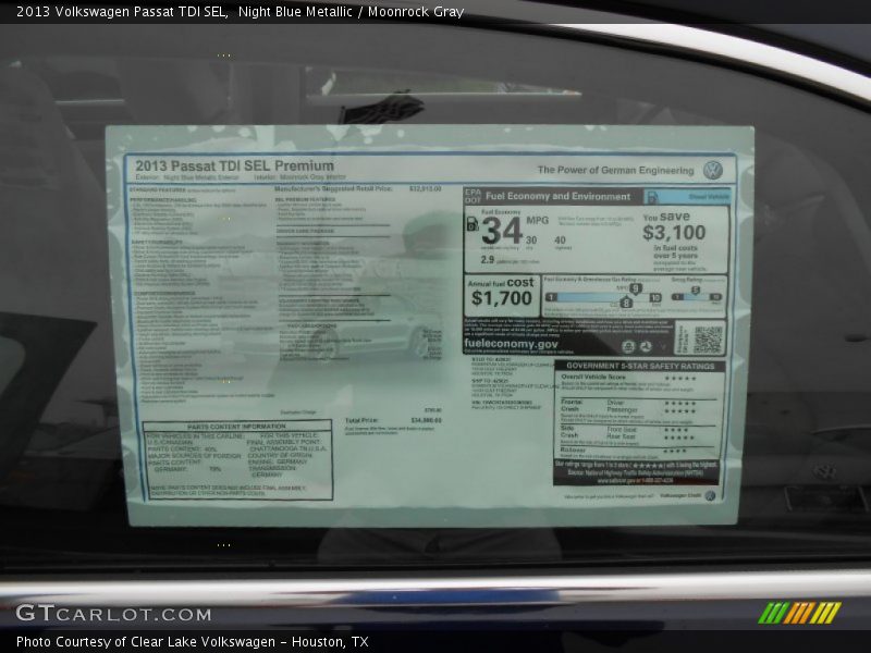 Night Blue Metallic / Moonrock Gray 2013 Volkswagen Passat TDI SEL
