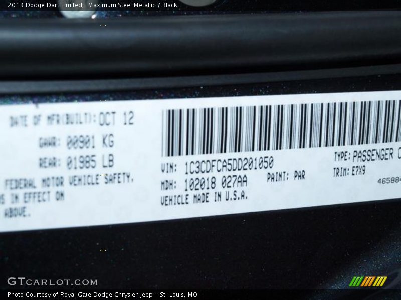 Maximum Steel Metallic / Black 2013 Dodge Dart Limited