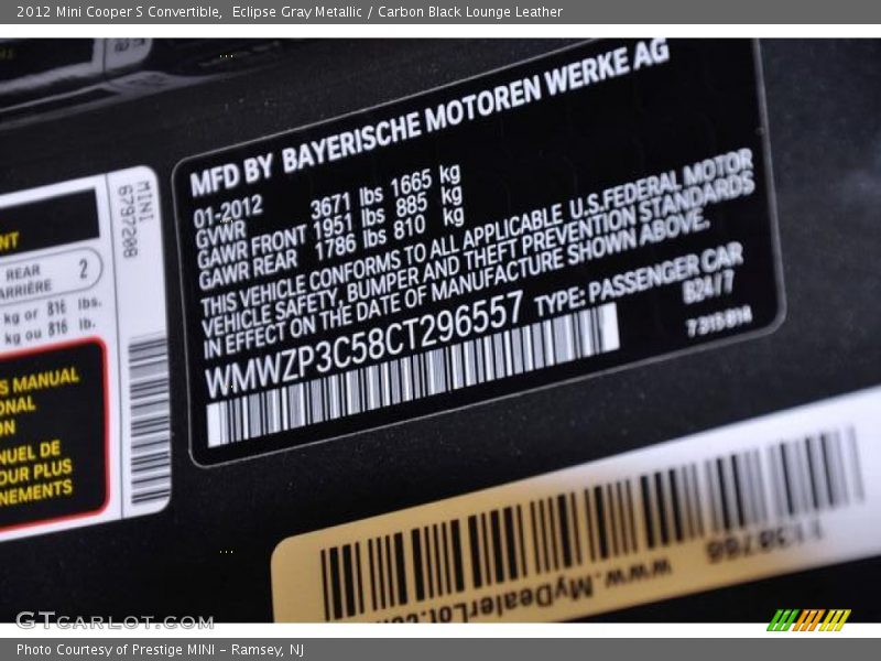 2012 Cooper S Convertible Eclipse Gray Metallic Color Code B24