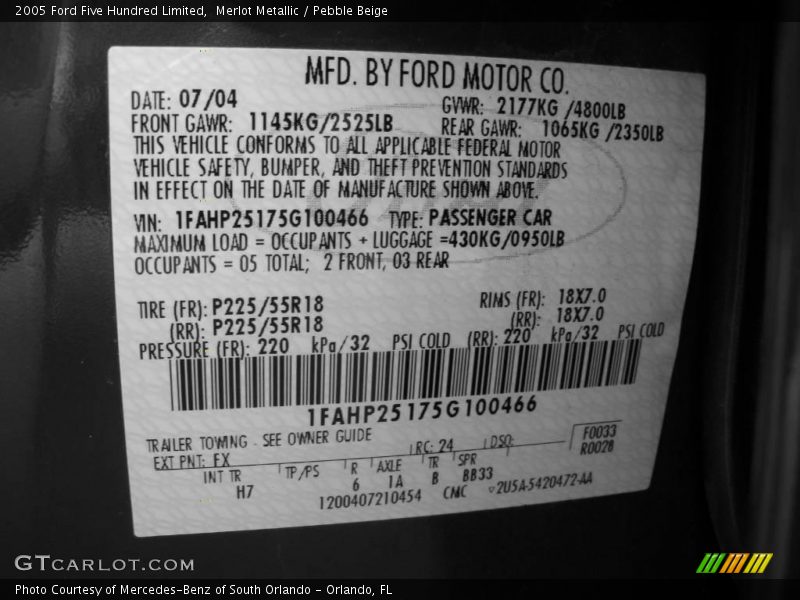 Merlot Metallic / Pebble Beige 2005 Ford Five Hundred Limited