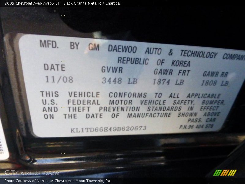 Black Granite Metallic / Charcoal 2009 Chevrolet Aveo Aveo5 LT