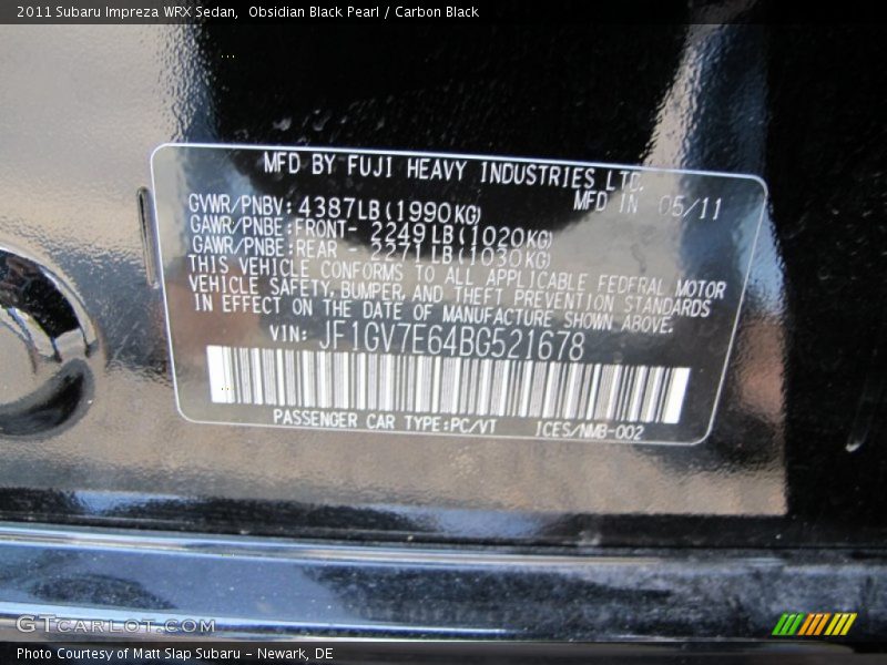Obsidian Black Pearl / Carbon Black 2011 Subaru Impreza WRX Sedan