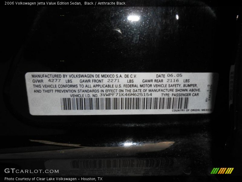 Black / Anthracite Black 2006 Volkswagen Jetta Value Edition Sedan