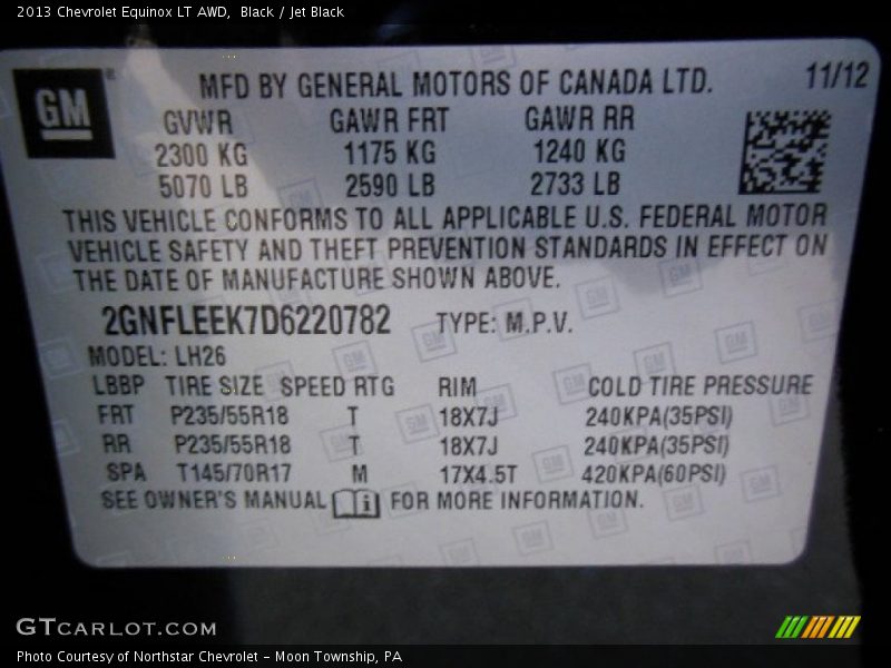 Black / Jet Black 2013 Chevrolet Equinox LT AWD