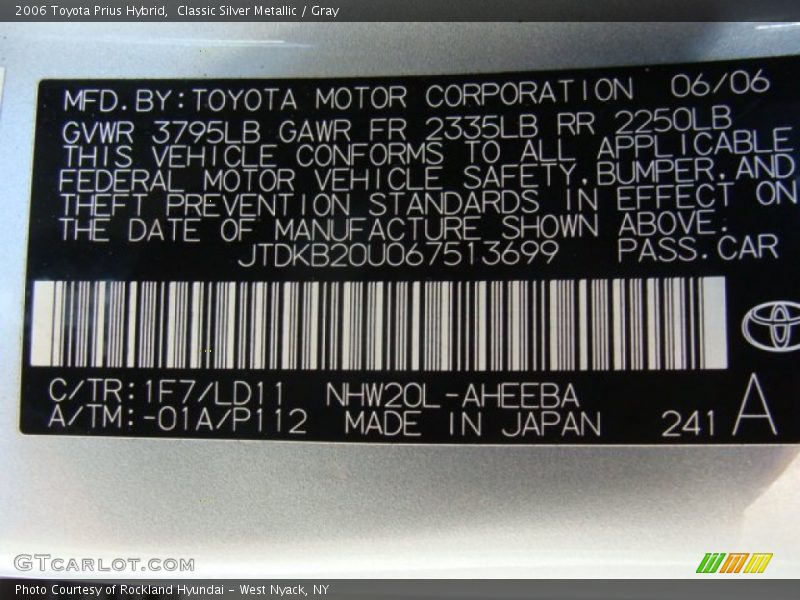 Classic Silver Metallic / Gray 2006 Toyota Prius Hybrid