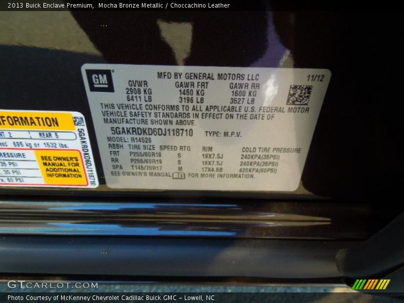 Mocha Bronze Metallic / Choccachino Leather 2013 Buick Enclave Premium