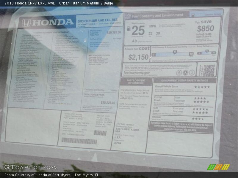 Urban Titanium Metallic / Beige 2013 Honda CR-V EX-L AWD