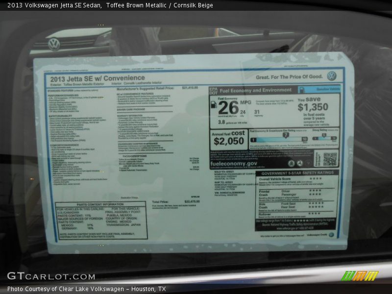 Toffee Brown Metallic / Cornsilk Beige 2013 Volkswagen Jetta SE Sedan