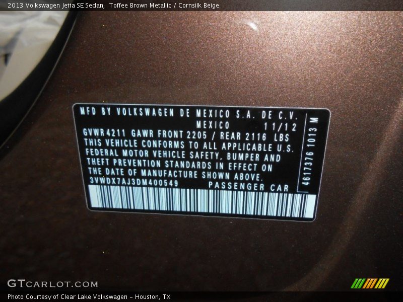 Toffee Brown Metallic / Cornsilk Beige 2013 Volkswagen Jetta SE Sedan