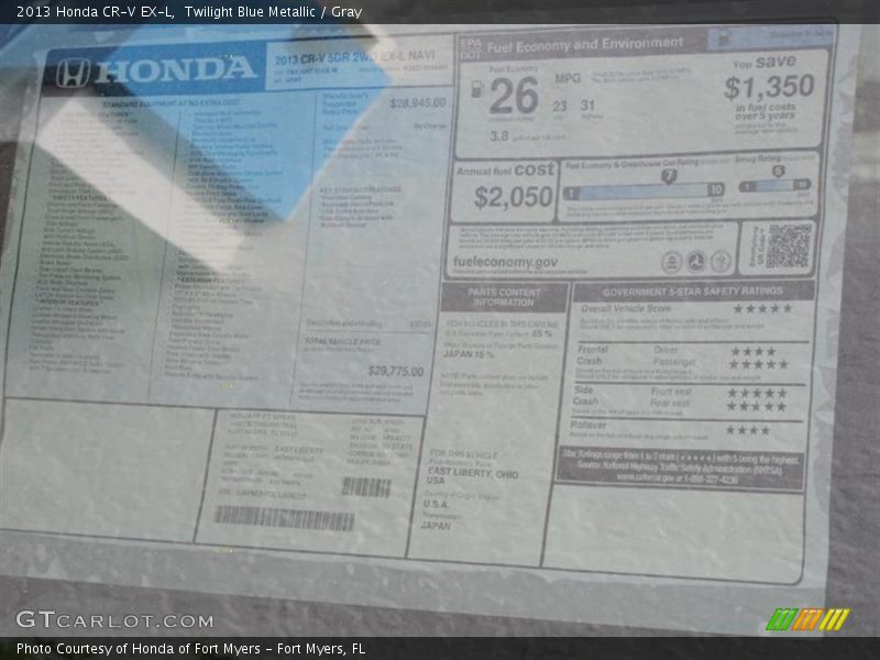 Twilight Blue Metallic / Gray 2013 Honda CR-V EX-L