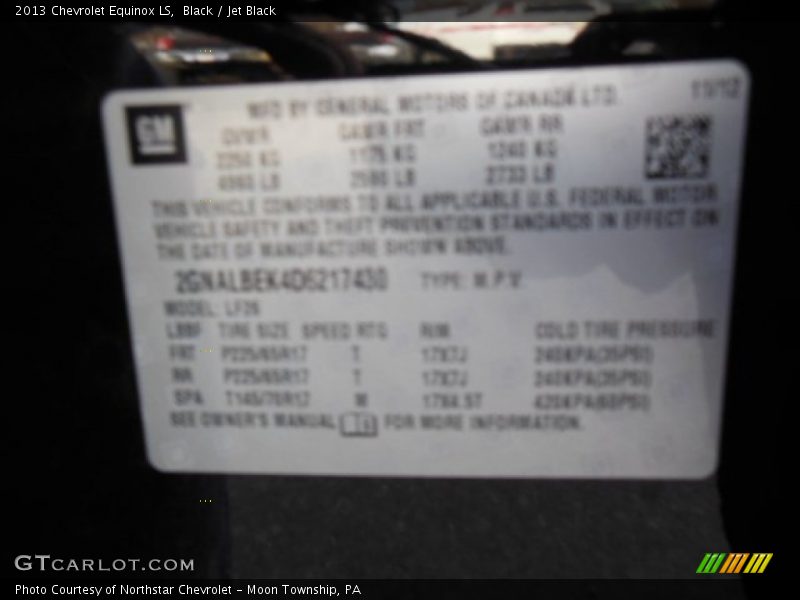 Black / Jet Black 2013 Chevrolet Equinox LS