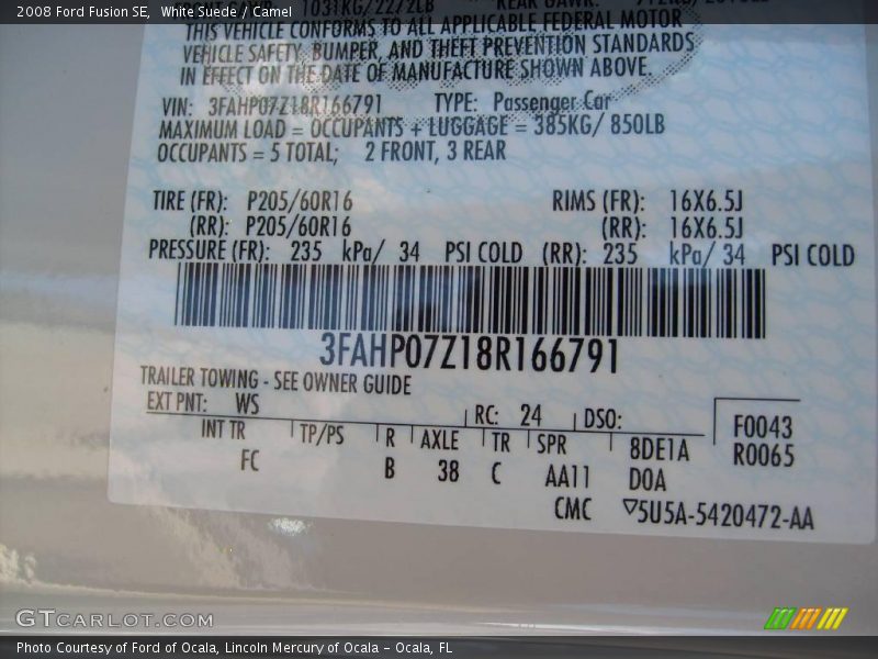 White Suede / Camel 2008 Ford Fusion SE