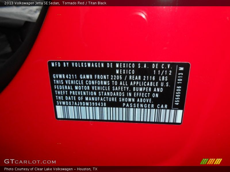 Tornado Red / Titan Black 2013 Volkswagen Jetta SE Sedan