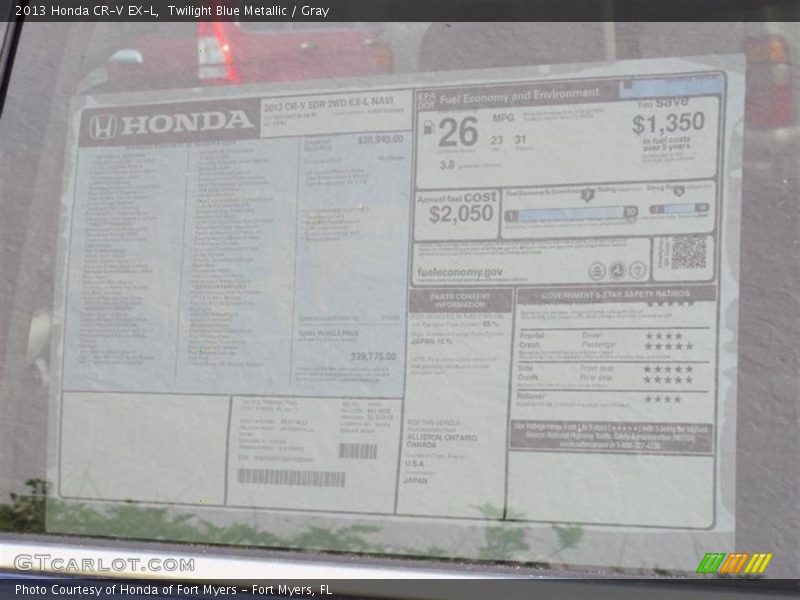 Twilight Blue Metallic / Gray 2013 Honda CR-V EX-L