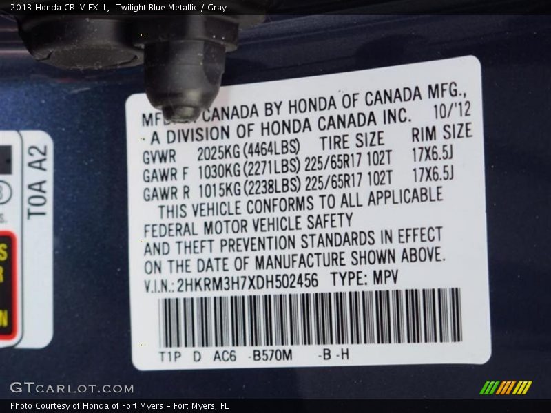 Twilight Blue Metallic / Gray 2013 Honda CR-V EX-L