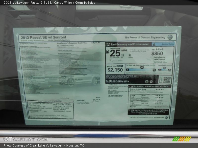 Candy White / Cornsilk Beige 2013 Volkswagen Passat 2.5L SE