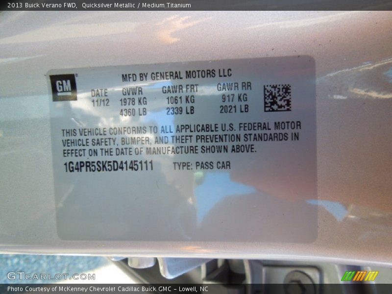 Quicksilver Metallic / Medium Titanium 2013 Buick Verano FWD